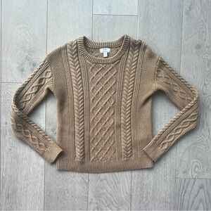 J. CREW Cable Knit Sweater Cotton Fisherman Style Camel Brown Women’s Size XXS